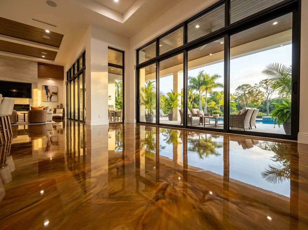 Glossy epoxy floor detail