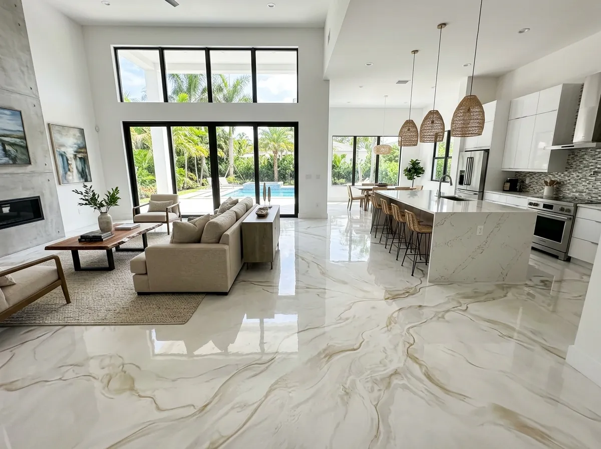 Quartz epoxy pool deck with slip-resistant finish