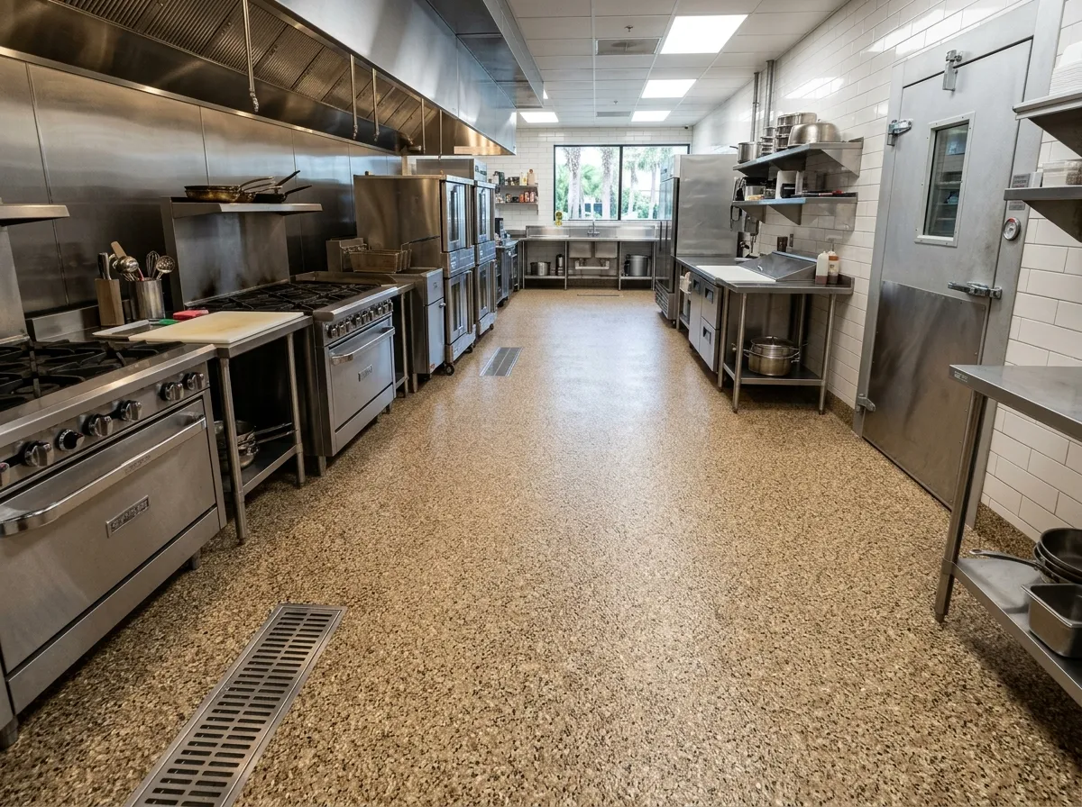 Decorative flake epoxy on a covered patio