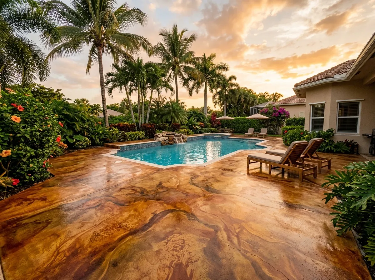 Metallic copper epoxy flooring with swirl patterns