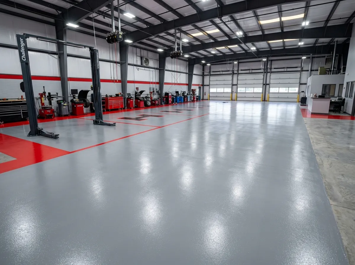 Full-flake epoxy in a two-car garage