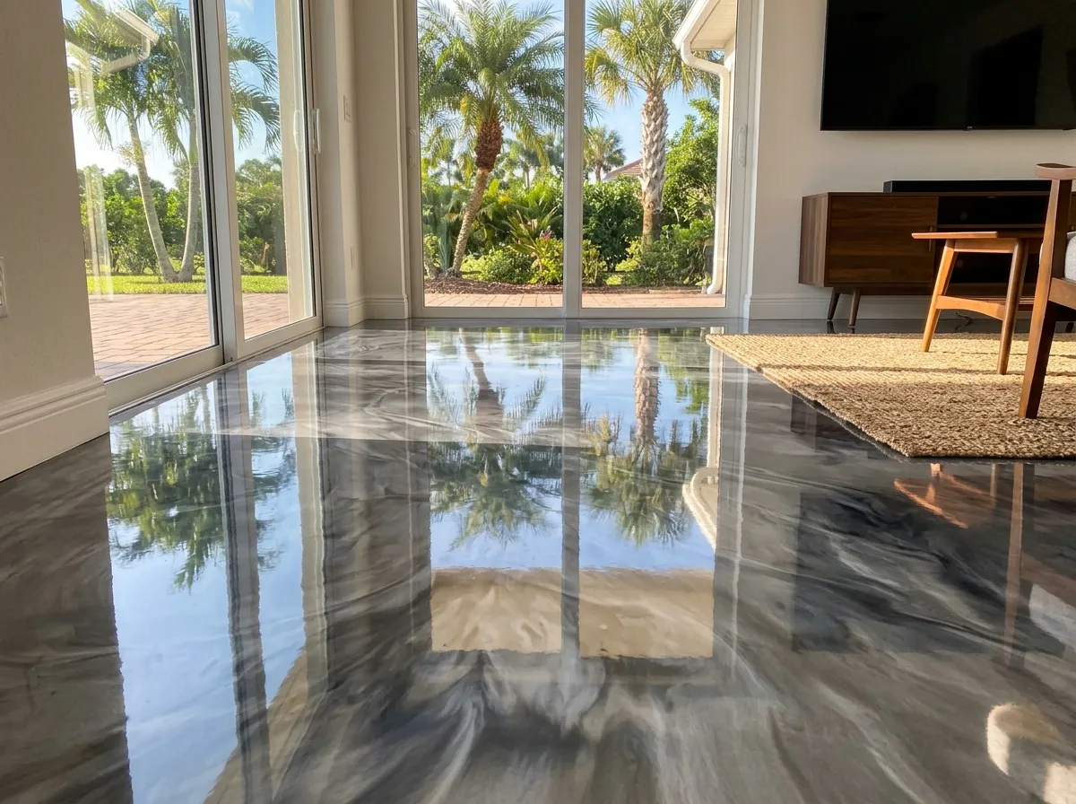 Metallic silver and charcoal epoxy in a living room