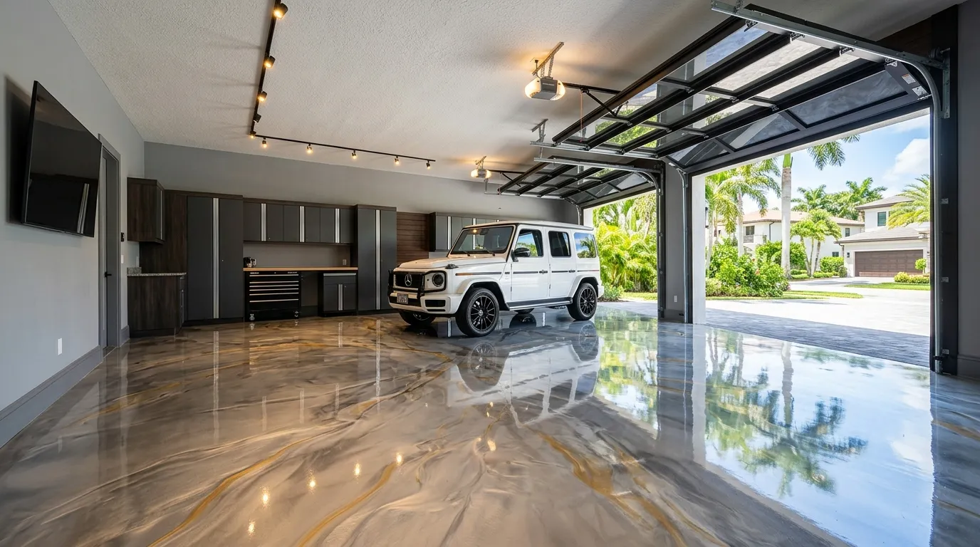Premium metallic epoxy floor coating by JC Epoxy Coatings in South Florida