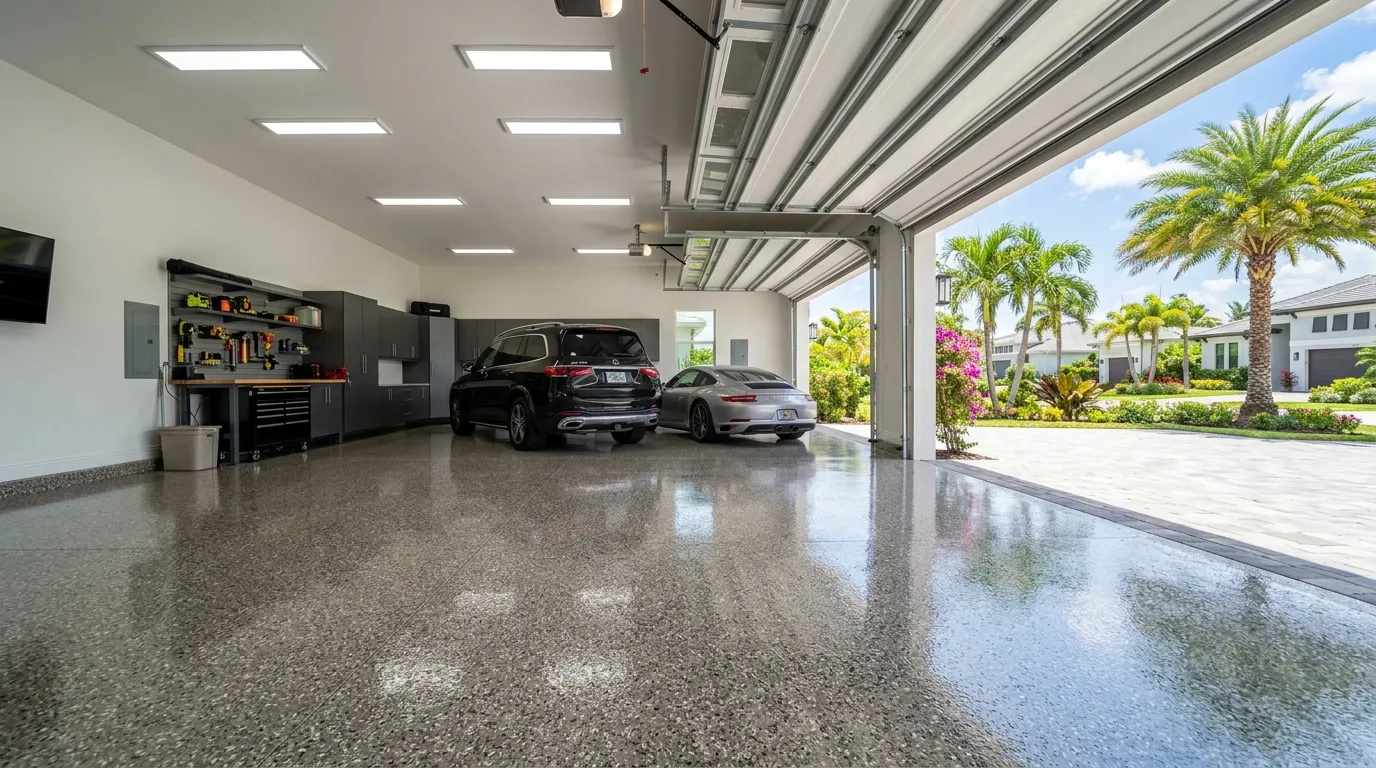 Premium residential epoxy floor coating in a Florida home